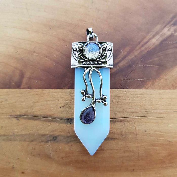 Opalite Pendant with Amethyst & Opalite Cabochons (assorted. set in silver metal)