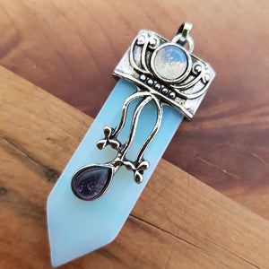 Opalite Pendant with Amethyst & Opalite Cabochons