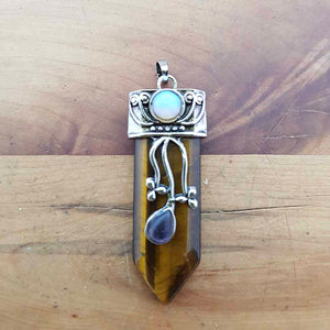 Gold Tiger's Eye Pendant with Amethyst & Opalite Cabochons