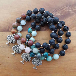 Lava & Crystal Bracelet with Tree of Life Charm (assorted)