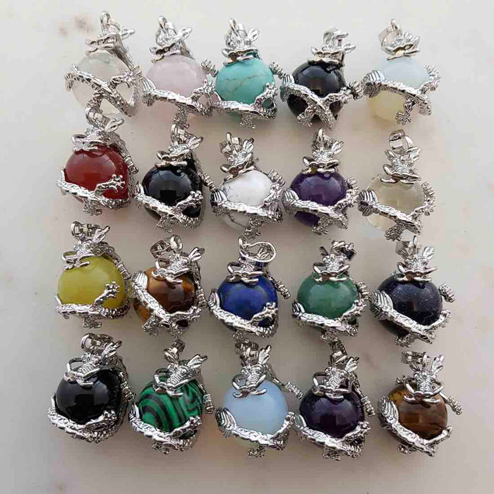Crystal Ball with Dragon Pendant (assorted. natural & manmade stones)