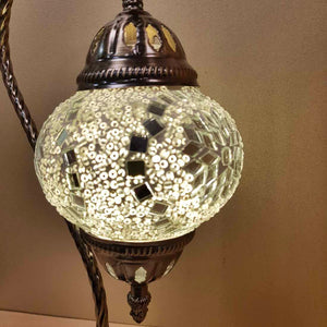White & Silver Turkish Swan Neck Style Mosaic Lamp