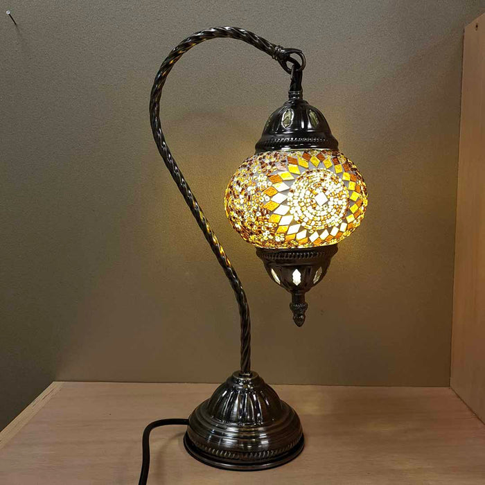 Honey & Amber Swan Neck Turkish Style Mosaic Lamp (approx. 37cm)