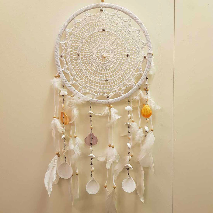 White Crochet Dream Catcher with Shells (approx. 32cm diameter)