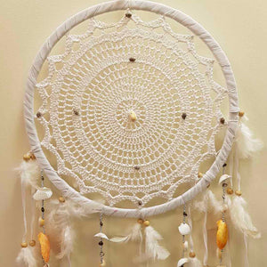 White Crochet Dream Catcher with Shells