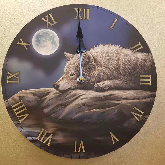 Quiet Night of the Wolf Clock by Lisa Parker (approx. 30cm diameter)