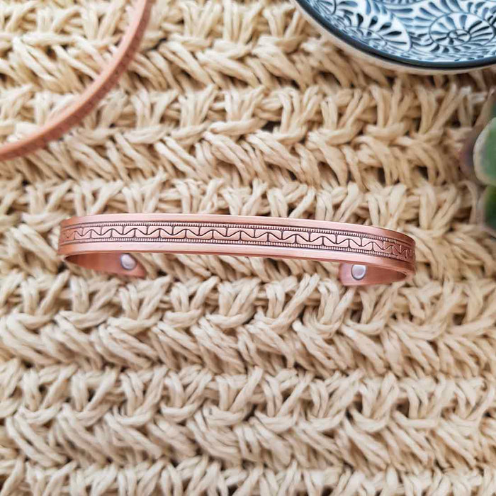 Geometric Design Copper Bracelet with Magnets (approx. .8cm wide)