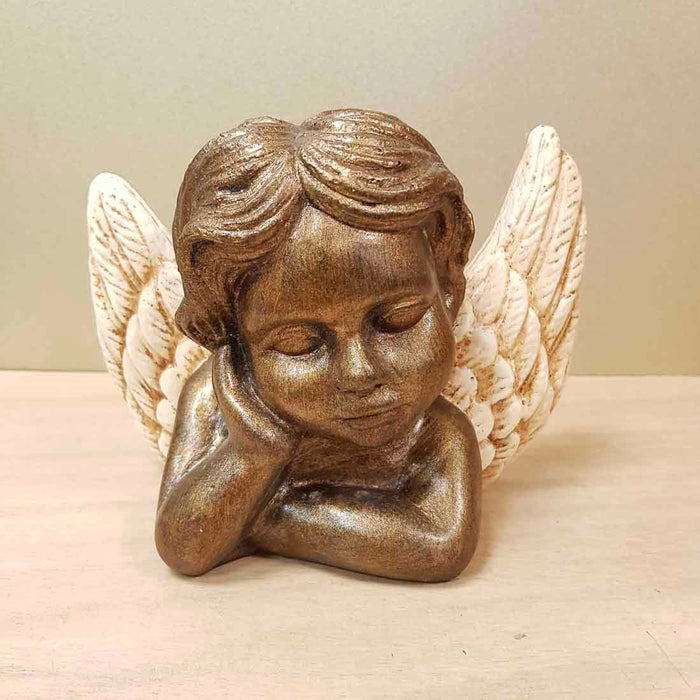 Bronze Look Angel Bust with Cream Wings (approx. 13.5x18x9.5cm)