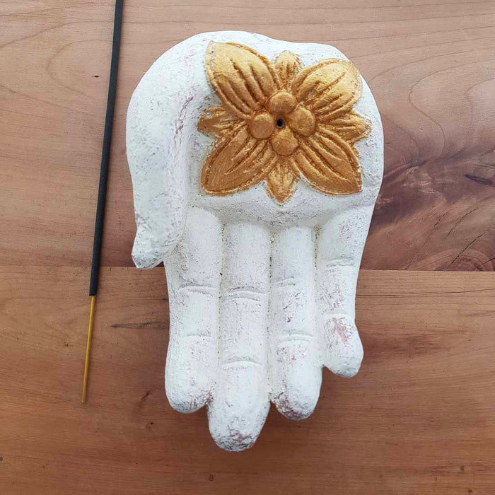 White Hand Incense Holder. (approx. 15x10x6cm)