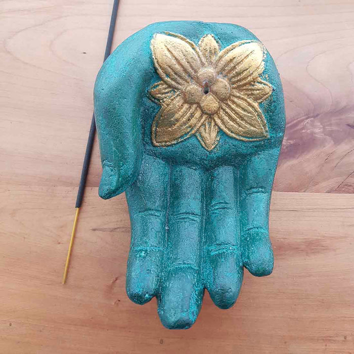 Green Hand Incense Holder. (approx. 15x10x6cm)