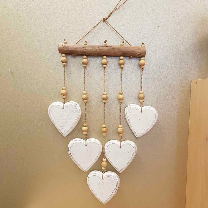 Whitewash Hearts Hanging (approx. 50x23cm)