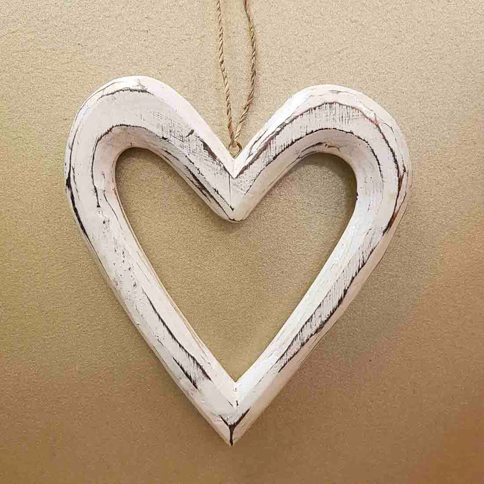 Hanging Whitewash Heart (approx. 19x21cm)