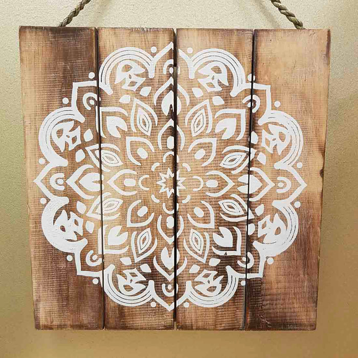 White Mandala on Wood (approx. 30x30cm)
