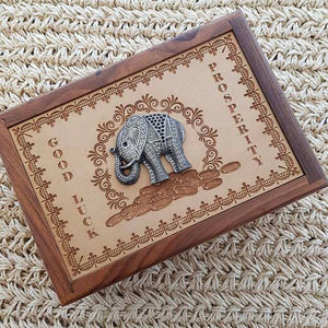 Carved Wooden Box with Elephant