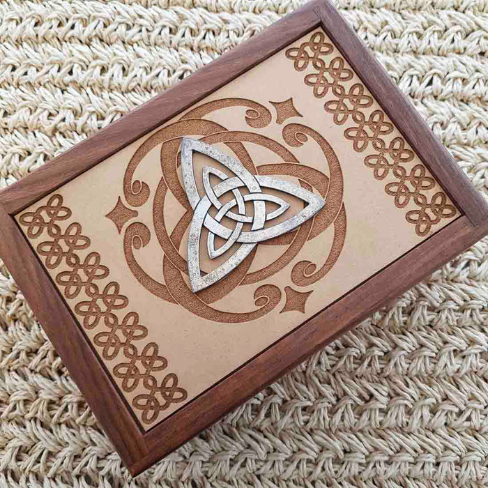Carved Wooden Box with Triquetra (approx. 6x18x12.5cm)
