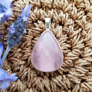 Rose Quartz Tear Drop Pendant set in Sterling Silver