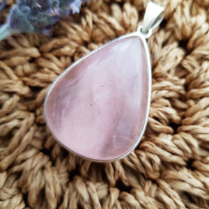 Rose Quartz Tear Drop Pendant set in Sterling Silver