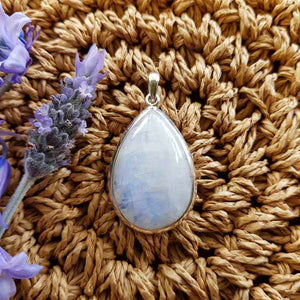 Rainbow Moonstone Tear Drop Pendant set in Sterling Silver