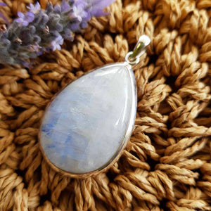 Rainbow Moonstone Tear Drop Pendant set in Sterling Silver