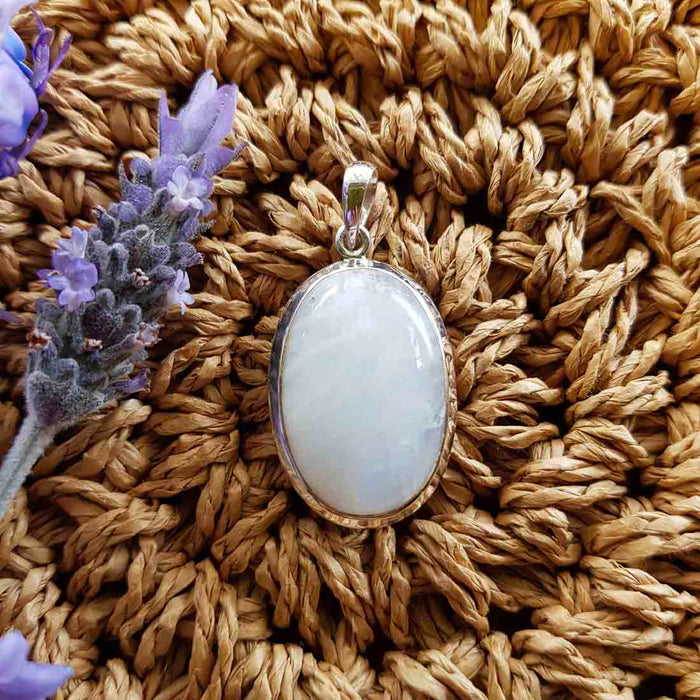 Rainbow Moonstone Oval  Pendant set in Sterling Silver