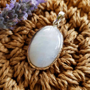 Rainbow Moonstone Oval Pendant set in Sterling Silver
