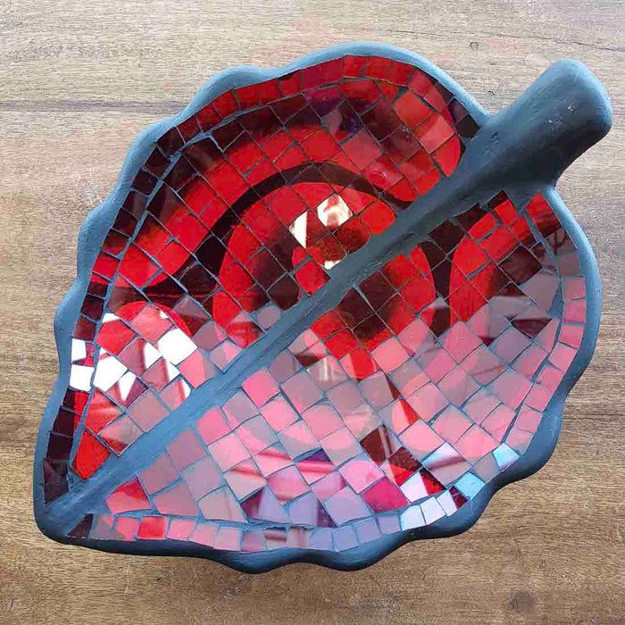 Red Mosaic Leaf Bowl (approx. 30x26cm)