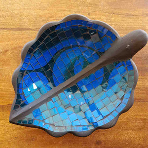 Blue Mosaic Leaf Bowl (approx. 30x26cm)