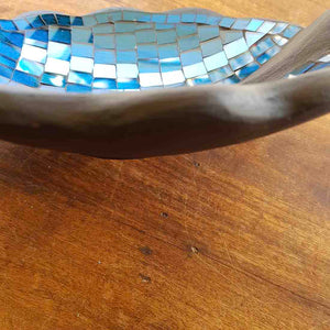 Blue Mosaic Leaf Bowl (approx. 30x26cm)