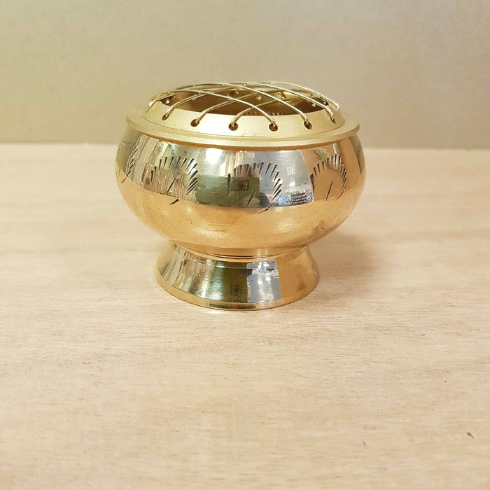 Brass Charcoal Resin/Incense Burner (approx. 5x7x7cm)