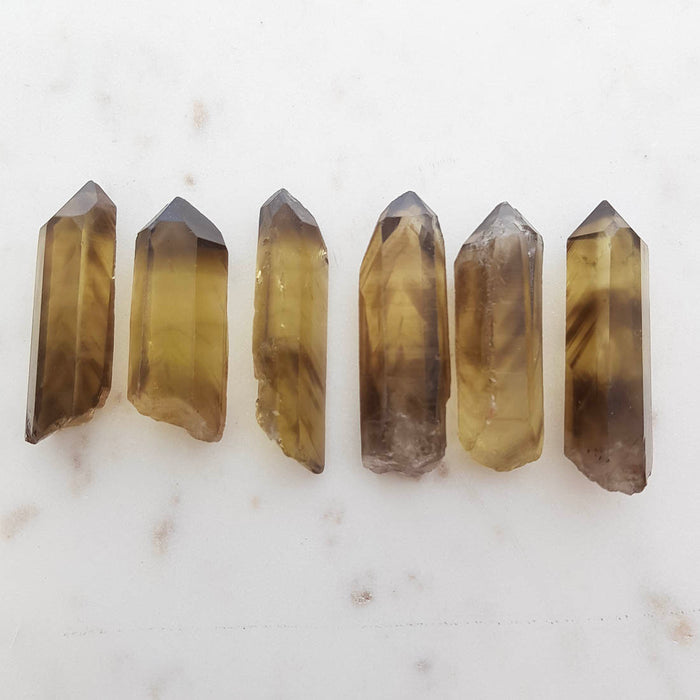 Natural Smokey Citrine Point with Heat Phantoms (assorted. approx. 4-5.5x1.5-2cm)
