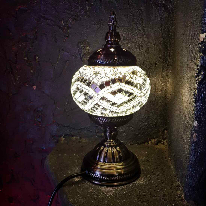 White & Silver Turkish Style Mosaic Lamp (pumpkin shaped. approx. 28.5cm)