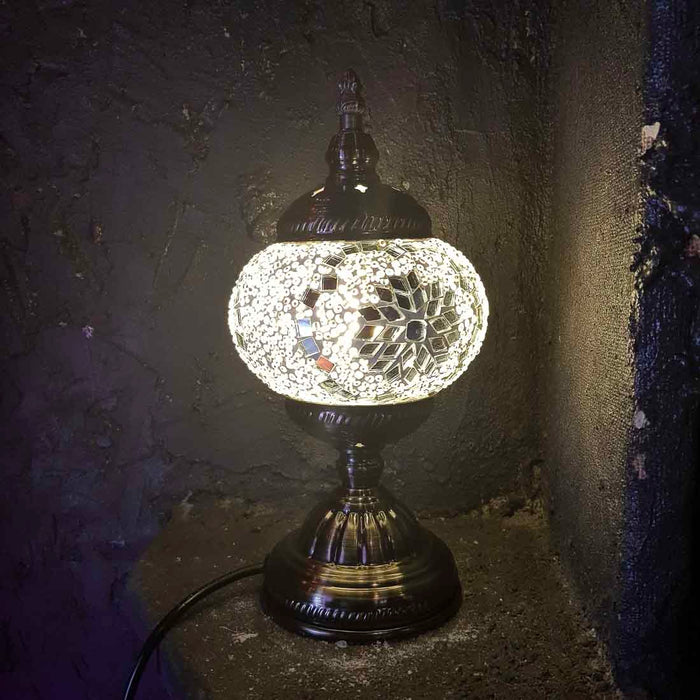 White & Silver Turkish Style Mosaic Lamp (pumpkin shaped approx. 28.5cm)