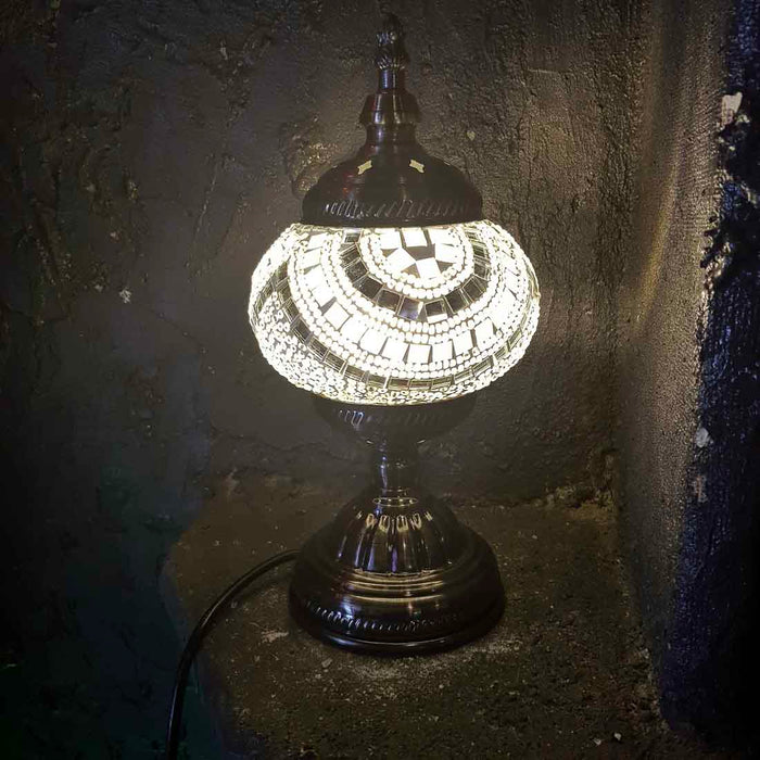 White & Silver Turkish Style Mosaic Lamp (pumpkin shaped. approx. 28.5cm)