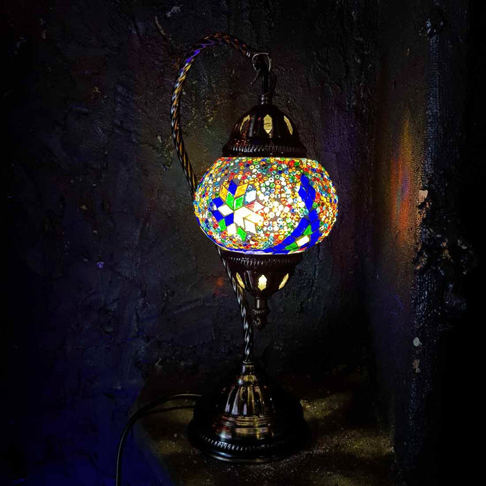 Colourful Turkish Swan Neck Style Mosaic Lamp (approx. 37cm)