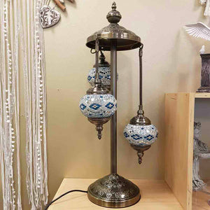 White with Blue 3 Tier Turkish Style Mosaic Lamp