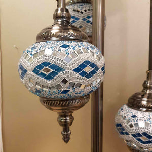 White with Blue 3 Tier Turkish Style Mosaic Lamp