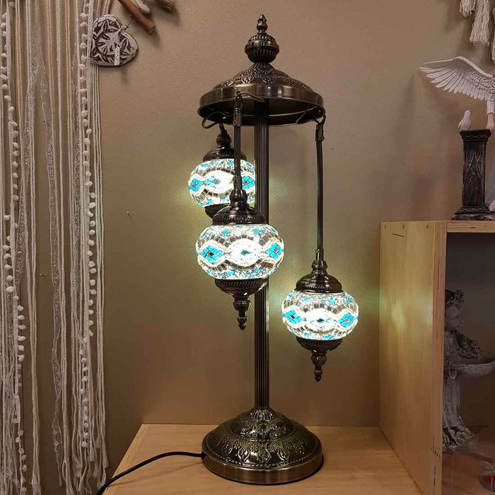 White with Blue 3 Tier Turkish Style Mosaic Lamp (approx. 75x13.5cm)