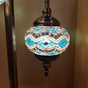 White with Blue 3 Tier Turkish Style Mosaic Lamp