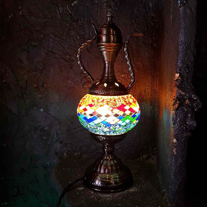 Rainbow Coffee Pot Style Turkish Mosaic Lamp (approx. 37x13cm)