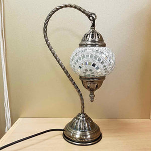 White & Silver Turkish Swan Neck Style Mosaic Lamp