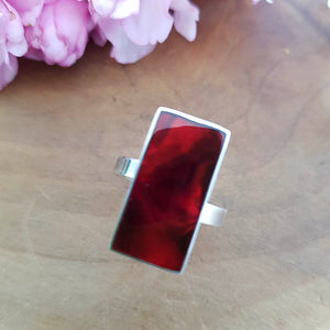 Red Dyed Paua in Resin Ring (sterling silver)