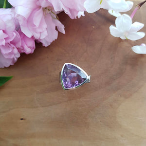 Amethyst Faceted Ring (sterling silver. adjustable band)