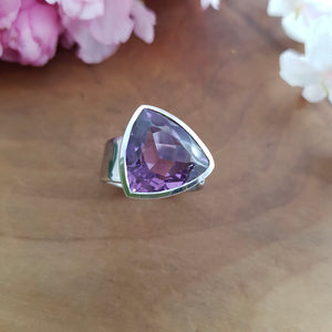 Amethyst Faceted Ring (sterling silver. adjustable band)