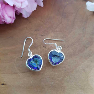 Mystic Topaz Heart Earrings (blue tones. sterling silver)