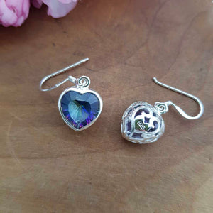 Mystic Topaz Heart Earrings (blue tones. sterling silver)