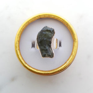 Moldavite Ring (raw. sterling silver)