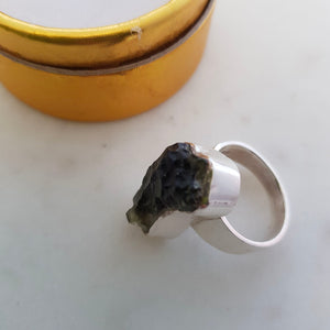 Moldavite Ring (raw. sterling silver)