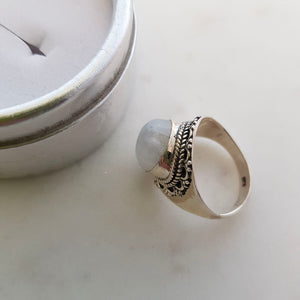 Rainbow Moonstone Ring (sterling silver)
