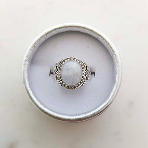 Rainbow Moonstone Ring (sterling silver)