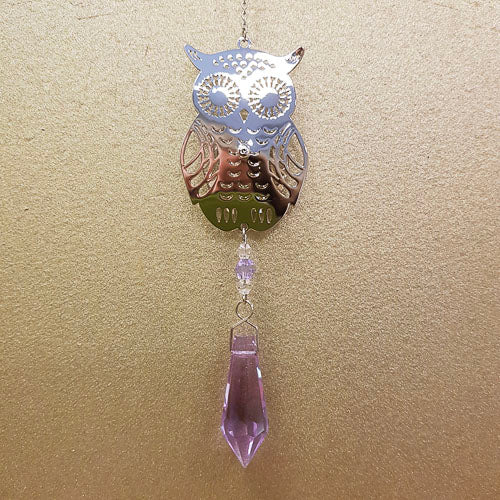 Hanging Owl with Swarovski Crystal (assorted colours. approx. 13x7cm)